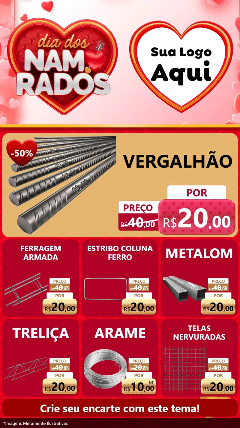 Modelo de Rede Social para Stories com o tema Dia dos Namorados para Ferragens