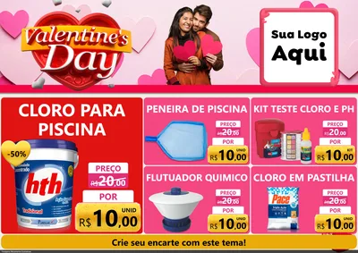 Modelo de Encarte para Encarte A4 Horizontal com o tema Valentine's Day para Produtos para Piscina