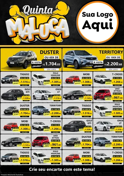 Modelo de Encarte para Encarte A4 Vertical com o tema Quinta Maluca para Concessionaria de Carros