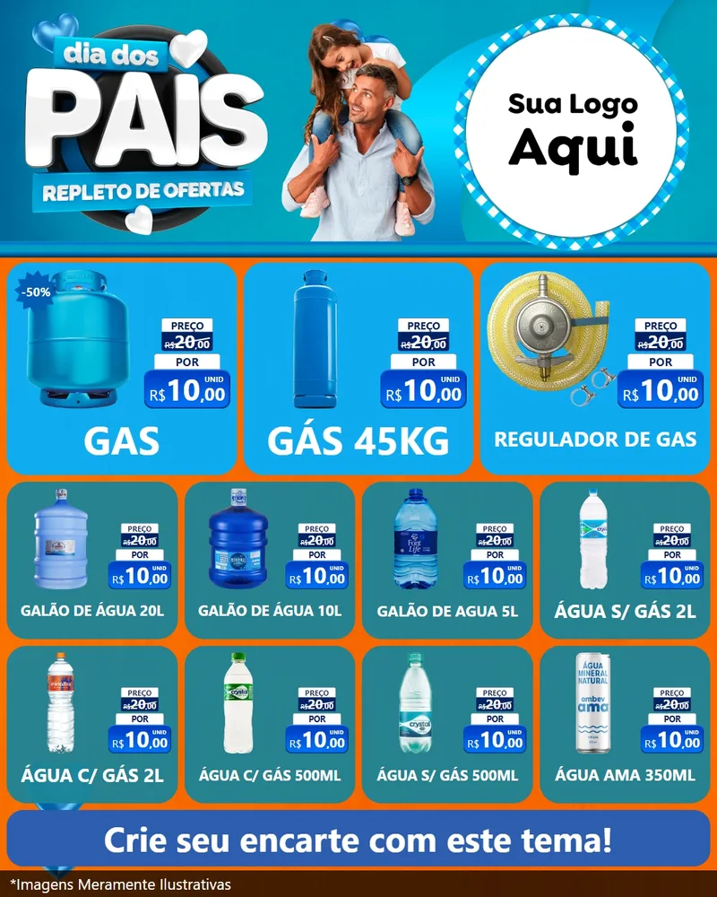 Modelo de Rede Social para Feed Instagram com o tema Dia Dos Pais Repleto de Ofertas para Água e gás