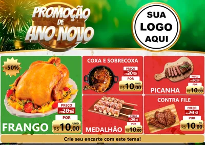 Modelo de Encarte para Encarte A4 Horizontal com o tema Promoção de Ano Novo para Assados