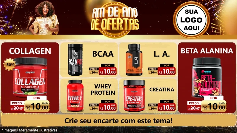 Modelo de TV para TV Horizontal com o tema Fim de Ano de Ofertas para Suplementos alimentares