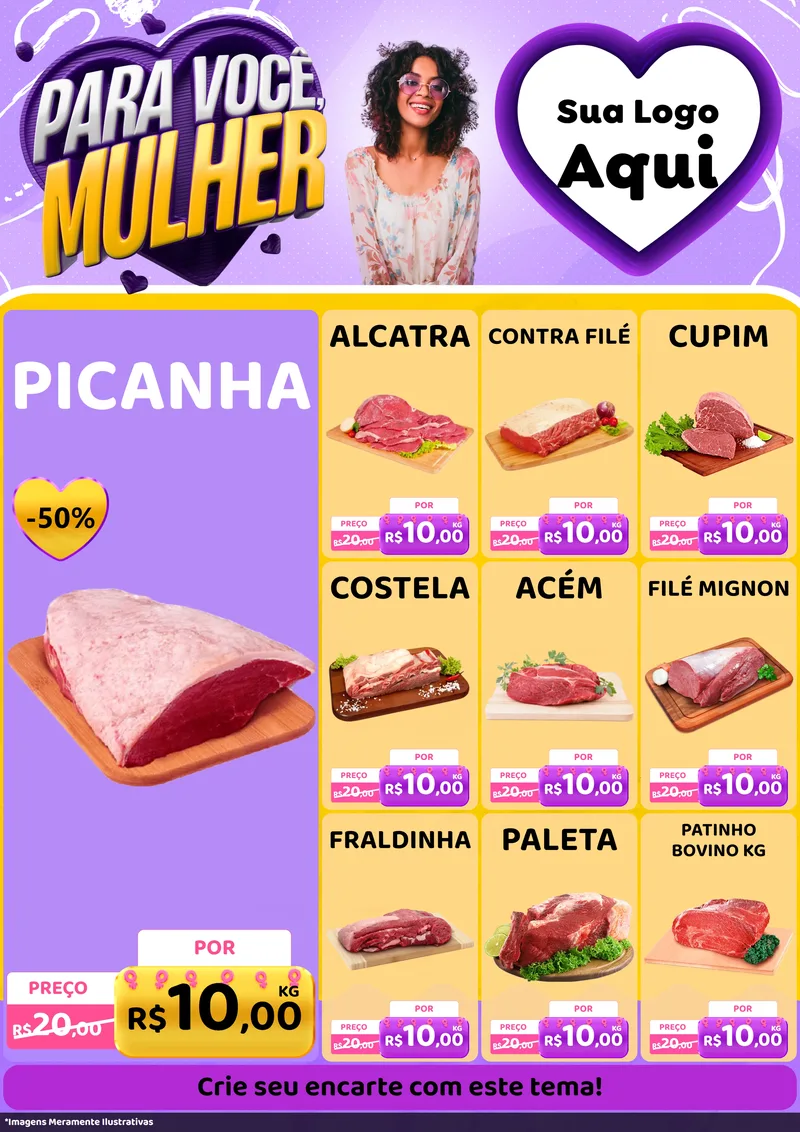 Modelo de Encarte para Encarte A4 Vertical com o tema Para Você, Mulher para Açougue