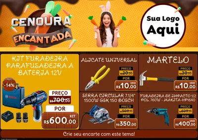 Modelo de Encarte para Encarte A4 Horizontal com o tema Cenoura Encantada - Páscoa para Maquinas e Ferramentas