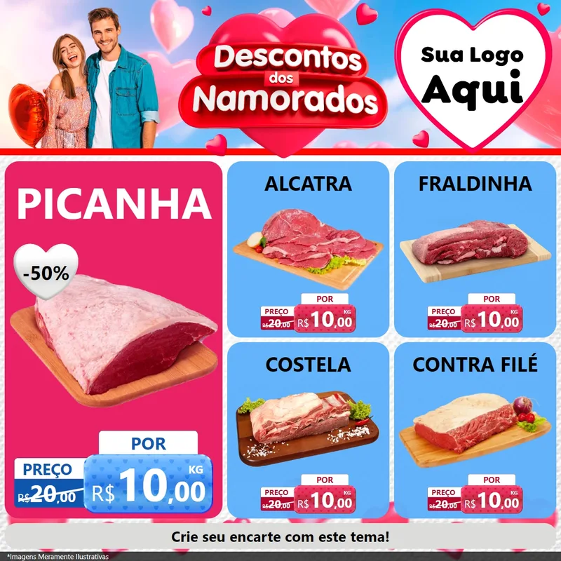 Modelo de Rede Social para Feed Facebook com o tema Descontos dos Namorados para Açougue