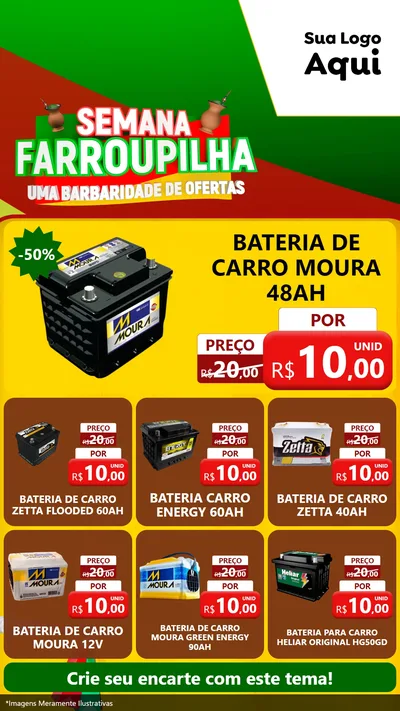 Modelo de Rede Social para Stories com o tema Semana Farroupilha - Uma Barbaridade de Ofertas para Baterias Elétricas
