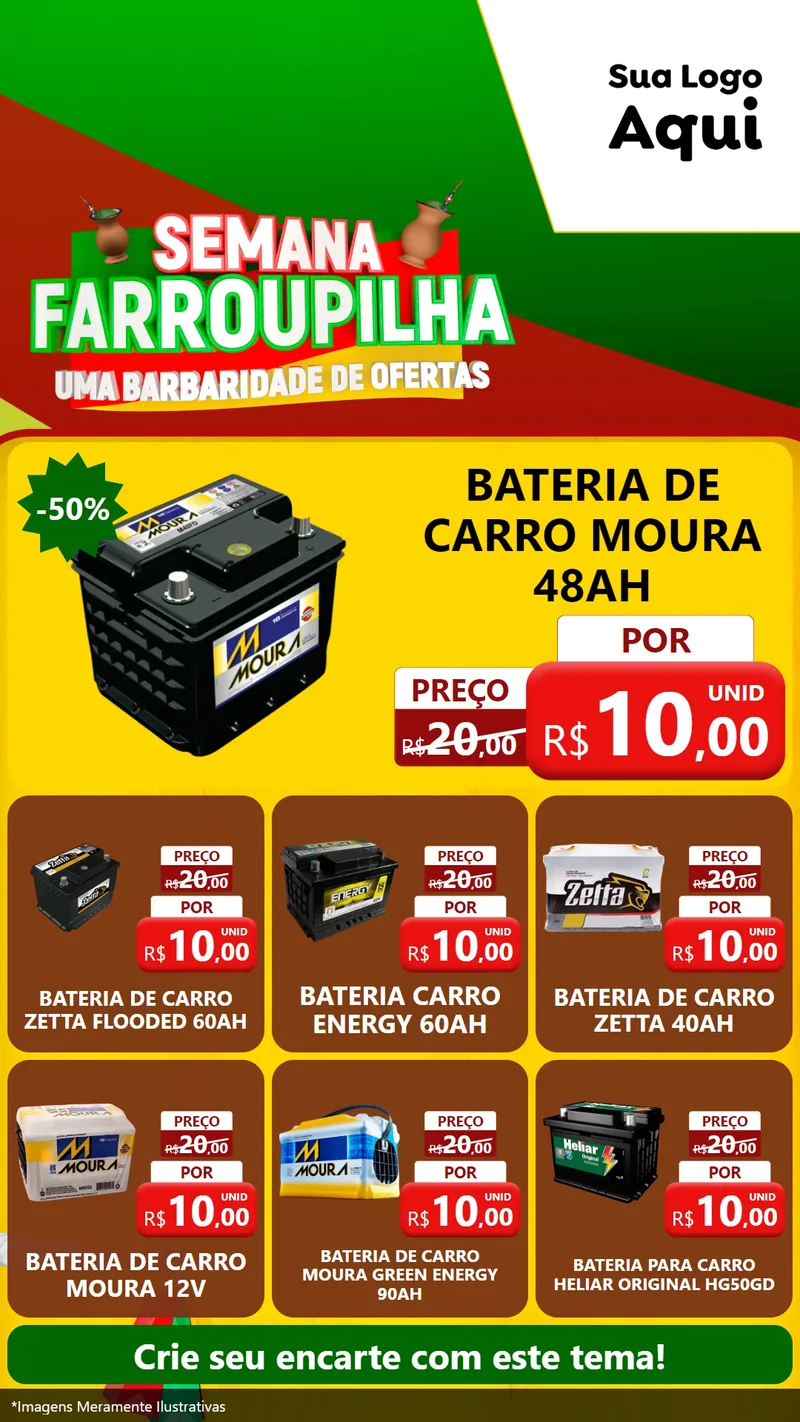 Modelo de Rede Social para Stories com o tema Semana Farroupilha - Uma Barbaridade de Ofertas para Baterias Elétricas