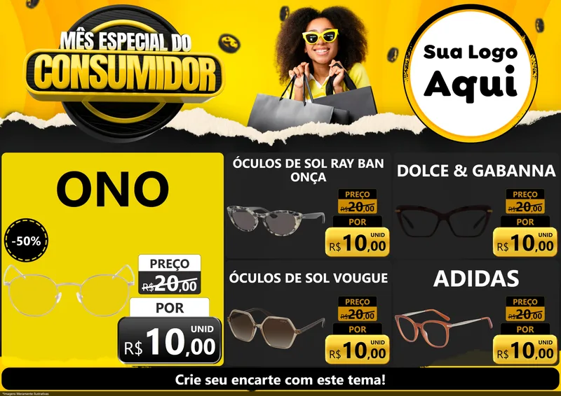 Modelo de Encarte para Encarte A4 Horizontal com o tema Mês Especial do Consumidor para Óticas
