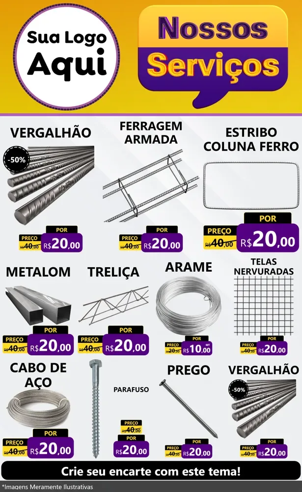 Modelo de Encarte para Encarte Grande com o tema Nossos Serviços para Ferragens