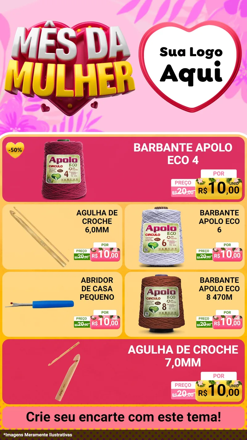 Modelo de TV para TV Vertical com o tema Mês da Mulher para Armarinho e Aviamentos