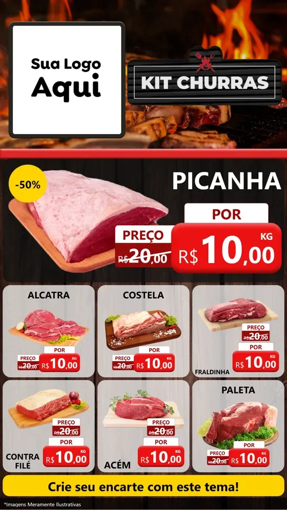 Modelo de Rede Social para Stories com o tema Kit Churrasco para Açougue