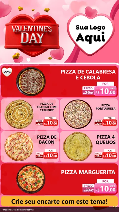 Modelo de TV para TV Vertical com o tema Valentine's Day para Pizzaria