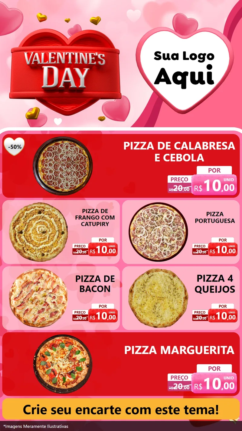 Modelo de TV para TV Vertical com o tema Valentine's Day para Pizzaria