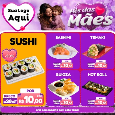 Modelo de Rede Social para Feed Facebook com o tema Mês das Mães para Comida japonesa
