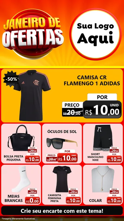 Modelo de Rede Social para Stories com o tema Janeiro de Ofertas para Roupas e acessórios