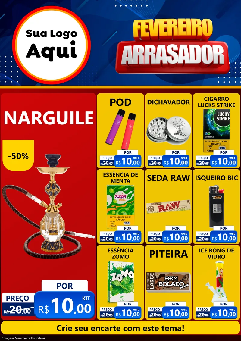 Modelo de Encarte para Encarte A4 Vertical com o tema Fevereiro Arrasador para Tabacaria