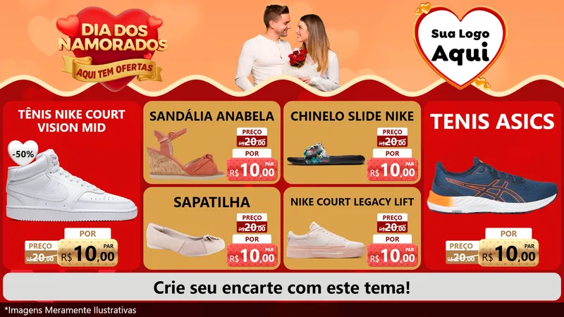 Modelo de TV para TV Horizontal com o tema Dia dos Namorados - Aqui Tem Ofertas para Calçados