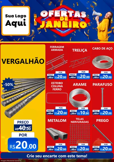 Modelo de Encarte para Encarte A4 Vertical com o tema Ofertas de Janeiro para Ferragens