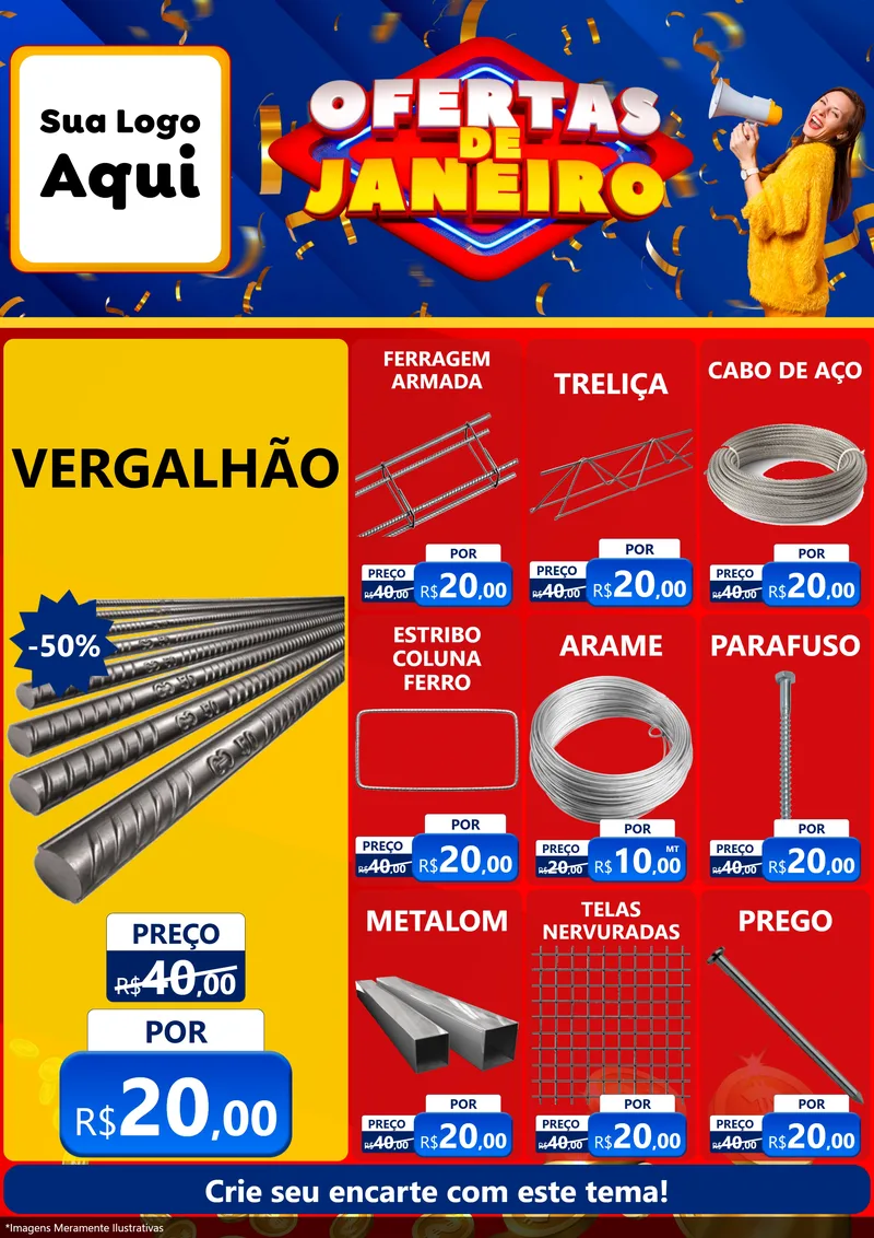 Modelo de Encarte para Encarte A4 Vertical com o tema Ofertas de Janeiro para Ferragens