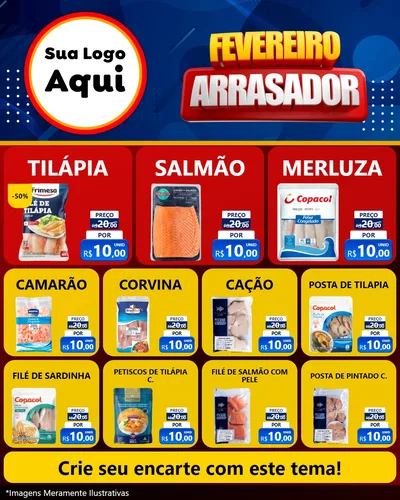 Modelo de Rede Social para Feed Instagram com o tema Fevereiro Arrasador para Peixaria