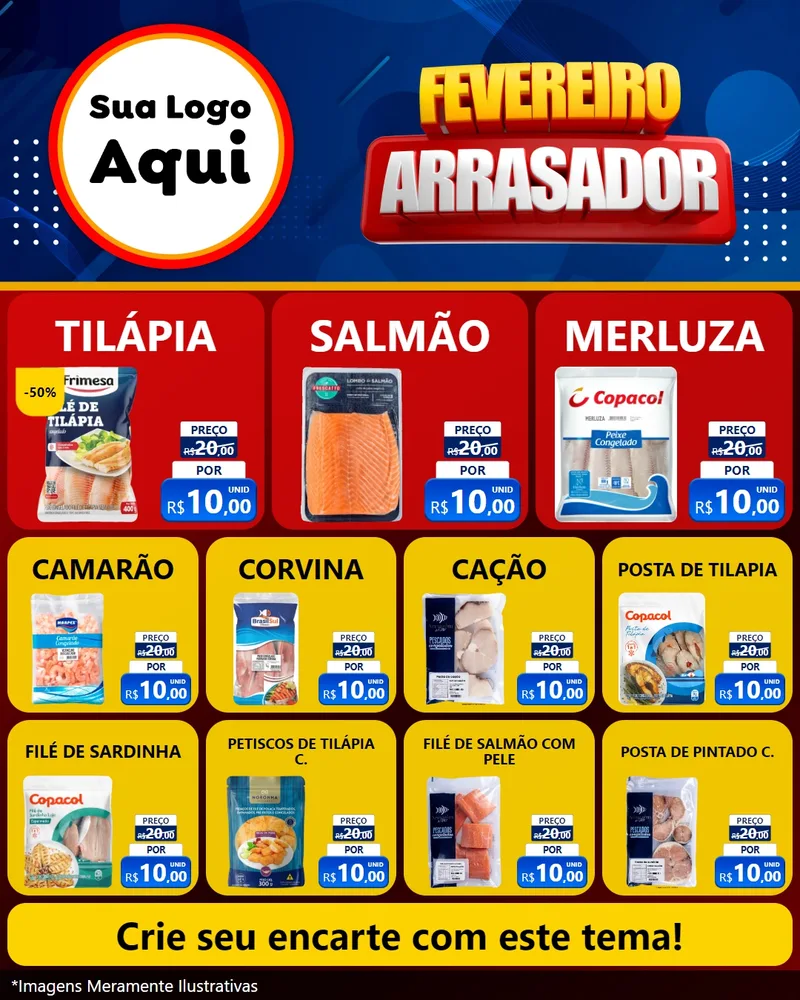 Modelo de Rede Social para Feed Instagram com o tema Fevereiro Arrasador para Peixaria