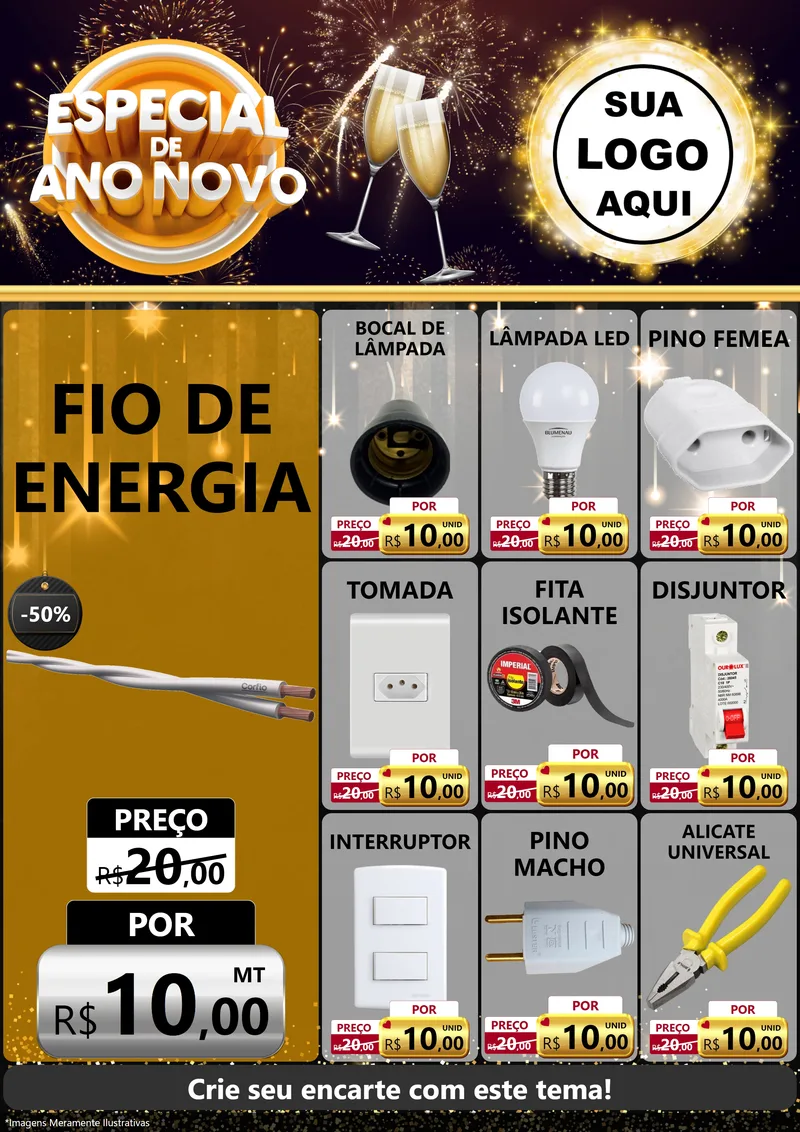 Modelo de Encarte para Encarte A4 Vertical com o tema Especial de Ano Novo para Materiais Elétricos