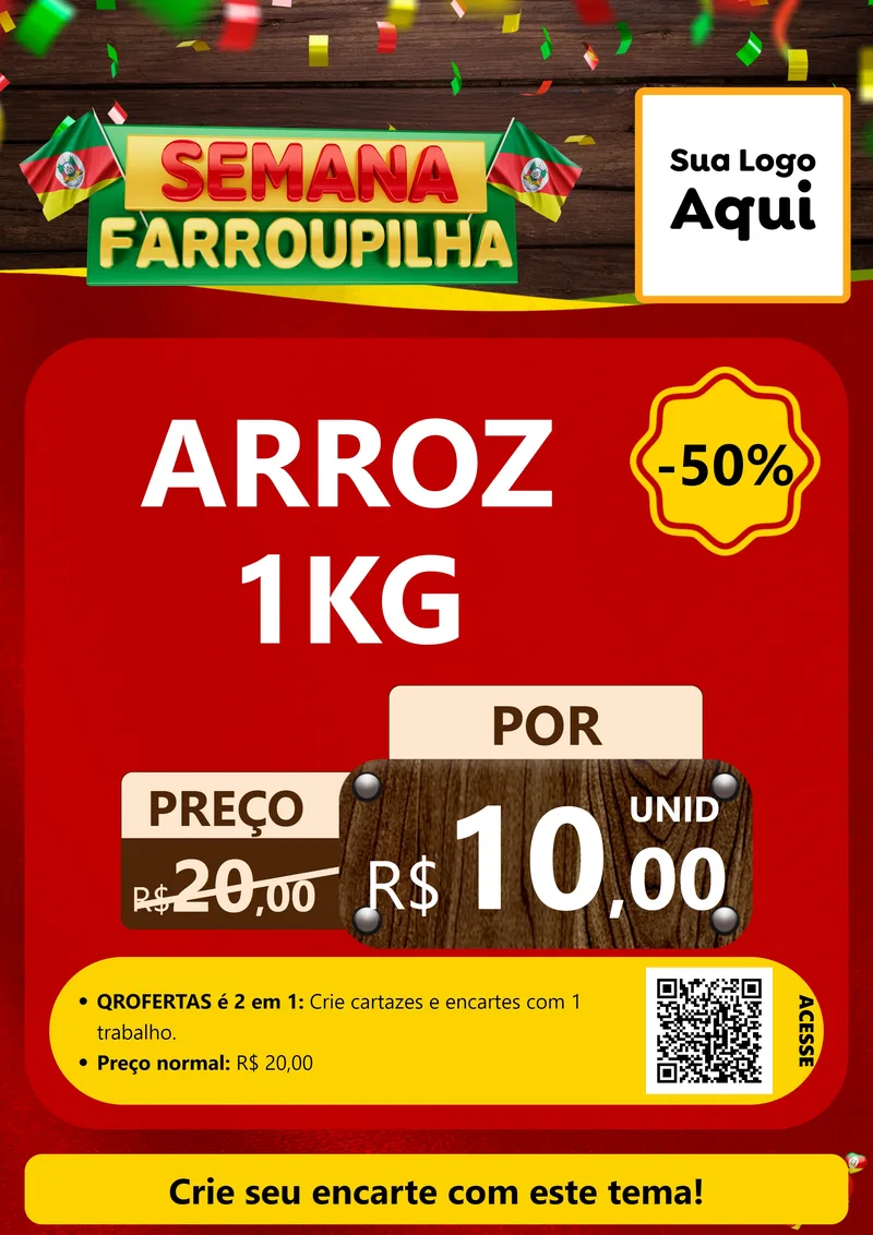 Modelo de Cartaz para Cartaz A4 Vertical com o tema Semana Farroupilha para Supermercado