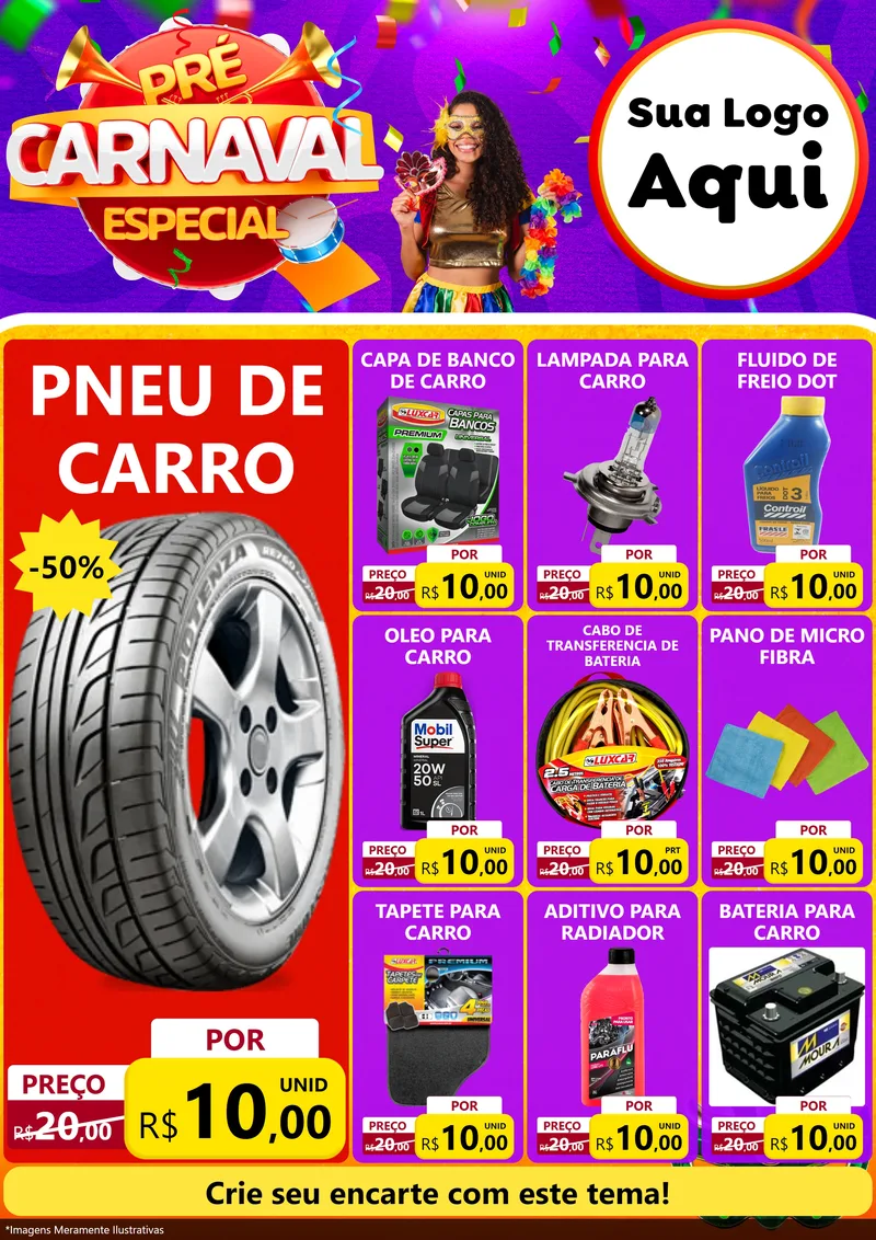 Modelo de Encarte para Encarte A4 Vertical com o tema Pré-Carnaval Especial para Auto peças