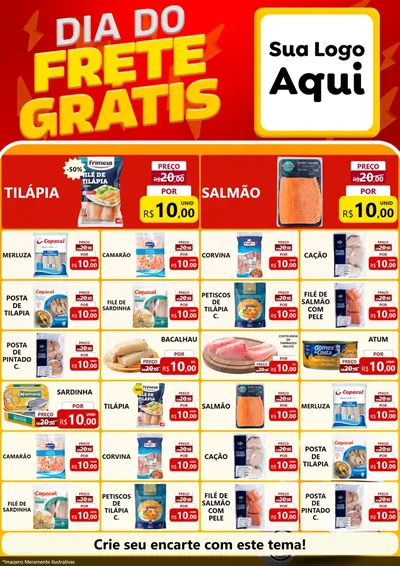 Modelo de Encarte para Encarte A4 Vertical com o tema Dia do Frete Grátis para Peixaria