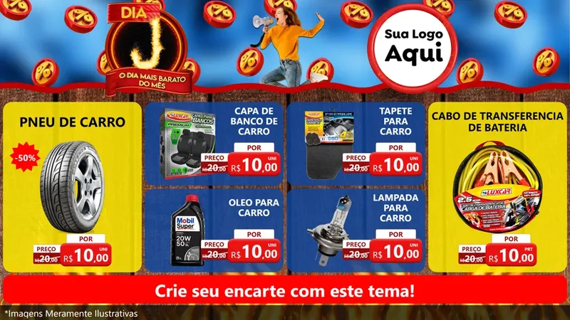 Modelo de TV para TV Horizontal com o tema Dia J - O Dia Mais Barato Do Mês para Auto peças