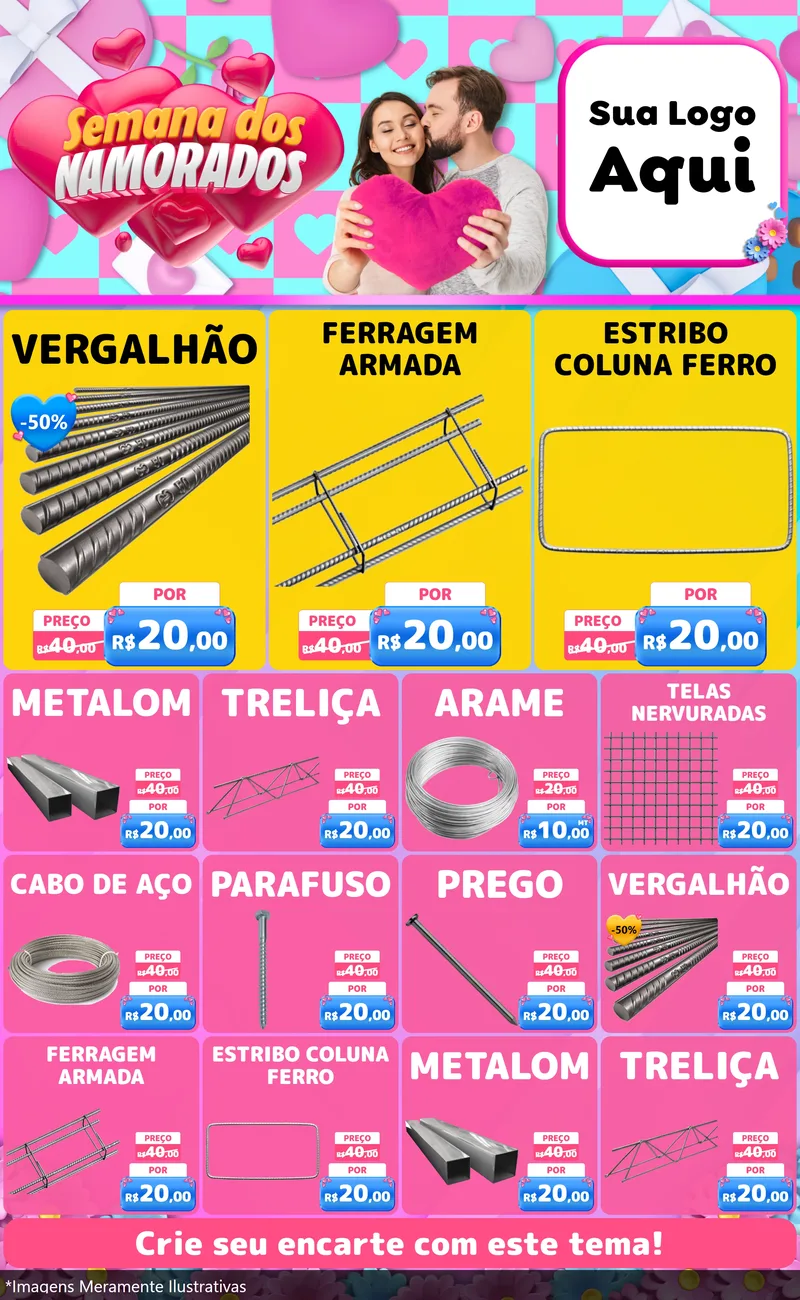 Modelo de Encarte para Encarte Grande com o tema Semana dos Namorados para Ferragens