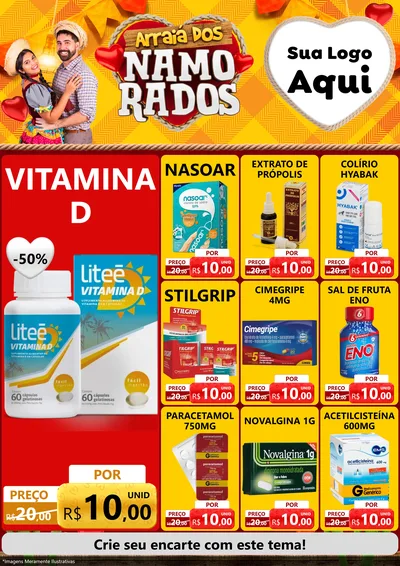 Modelo de Encarte para Encarte A4 Vertical com o tema Arraiá dos Namorados para Farmácia