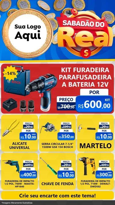 Modelo de Rede Social para Stories com o tema Sabadão do Real para Maquinas e Ferramentas