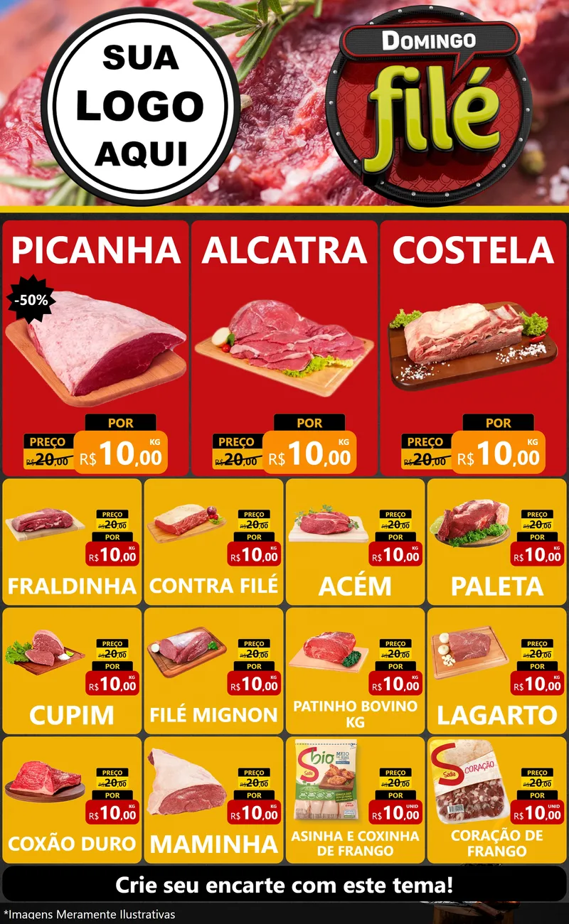 Modelo de Encarte para Encarte Grande com o tema Domingo Filé para Açougue