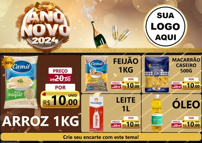 Modelo de Encarte para Encarte A4 Horizontal com o tema Feliz Ano Novo 2027 para Supermercado