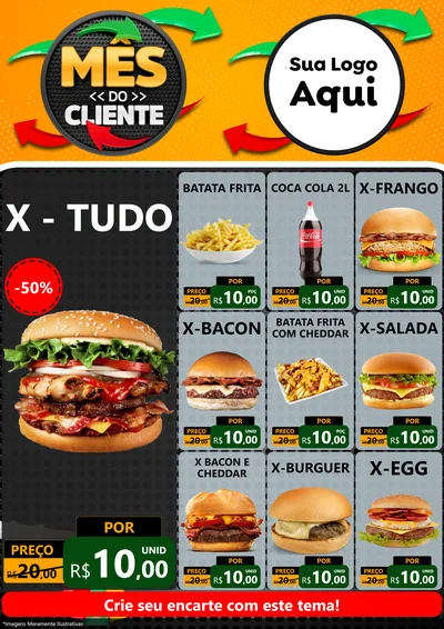 Modelo de Encarte para Encarte A4 Vertical com o tema Mês do Cliente para Hamburgueria
