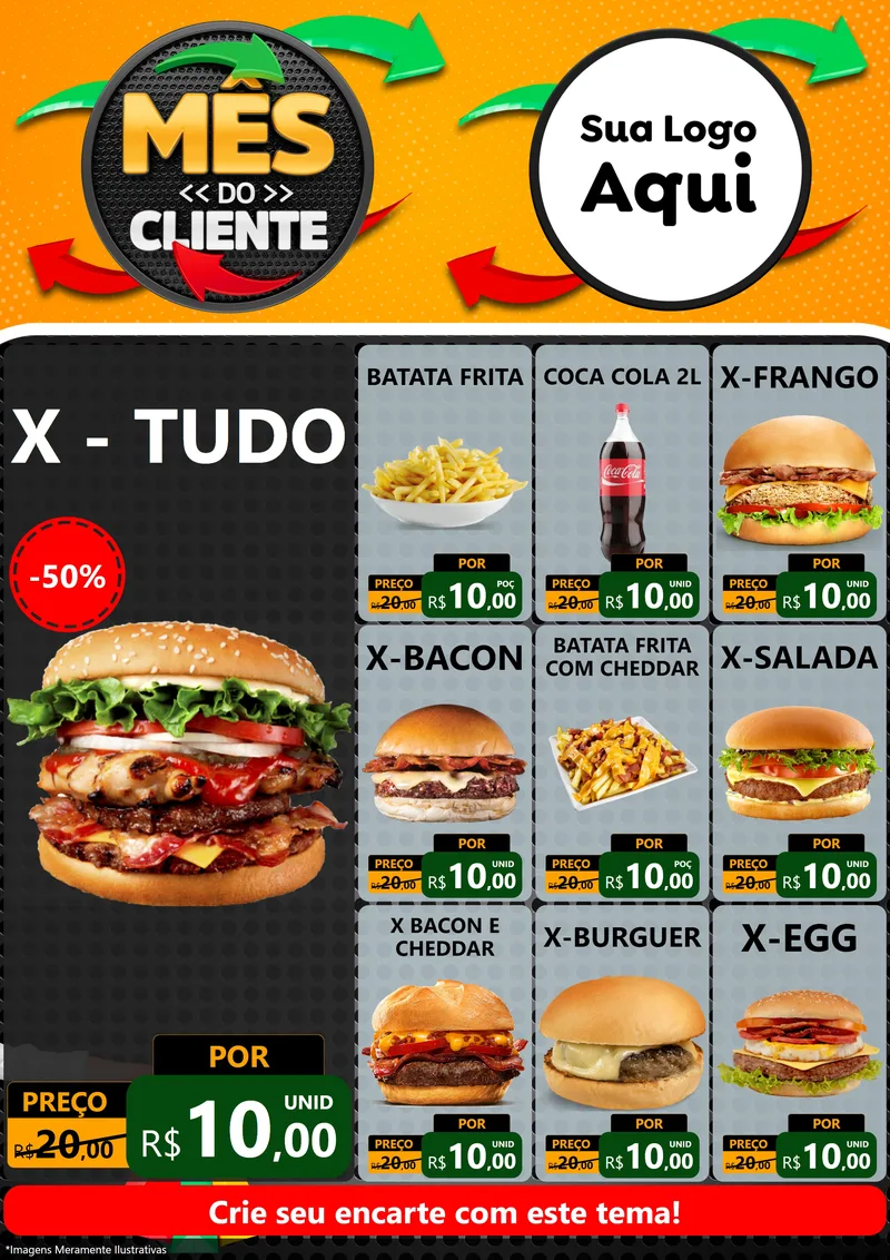 Modelo de Encarte para Encarte A4 Vertical com o tema Mês do Cliente para Hamburgueria