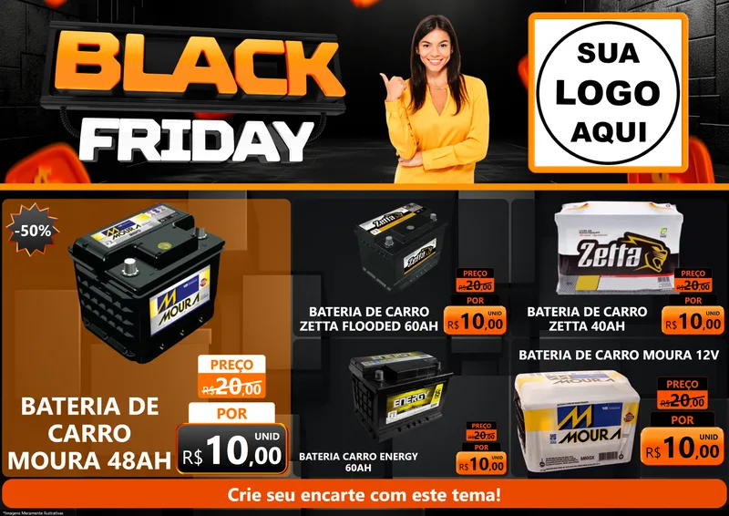 Modelo de Encarte para Encarte A4 Horizontal com o tema Black Friday para Baterias Elétricas