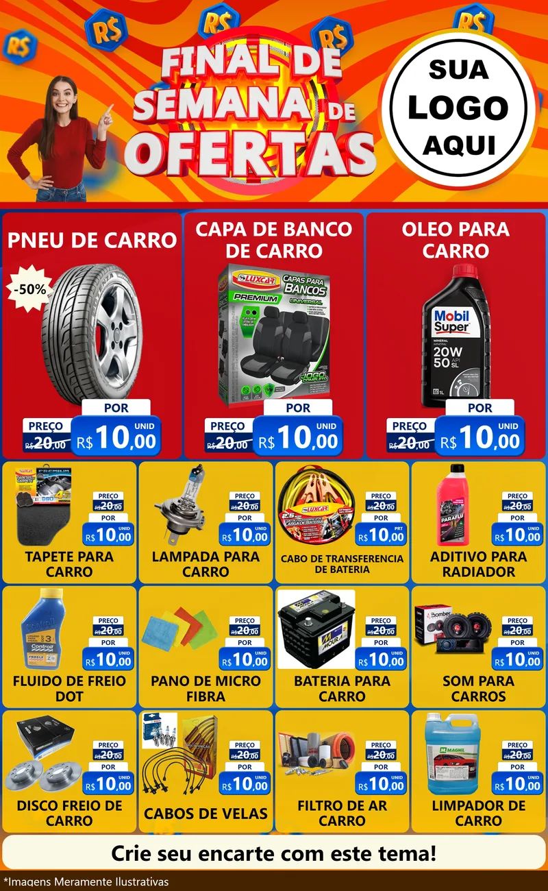 Modelo de Encarte para Encarte Grande com o tema Final de Semana de Ofertas para Auto peças