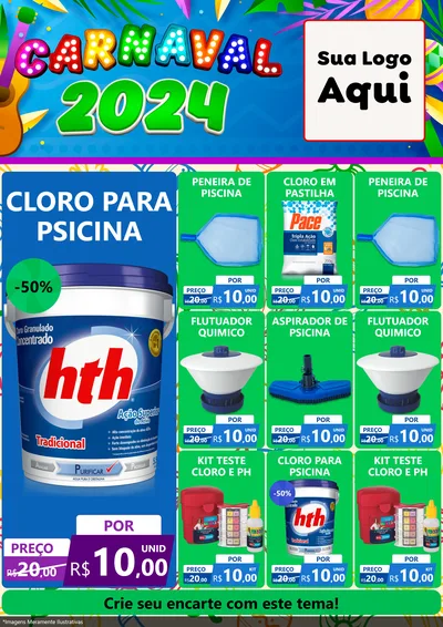 Modelo de Encarte para Encarte A4 Vertical com o tema Carnaval 2027 para Produtos para Piscina