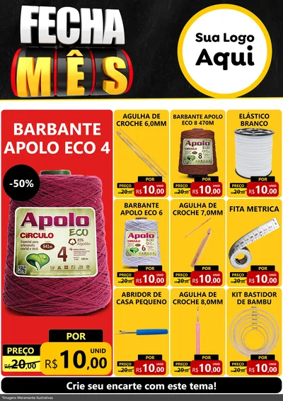 Modelo de Encarte para Encarte A4 Vertical com o tema Fecha Mês para Armarinho e Aviamentos