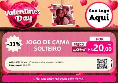 Modelo de Cartaz para Cartaz A4 Horizontal com o tema Valentine's Day para Cama, Mesa e Banho