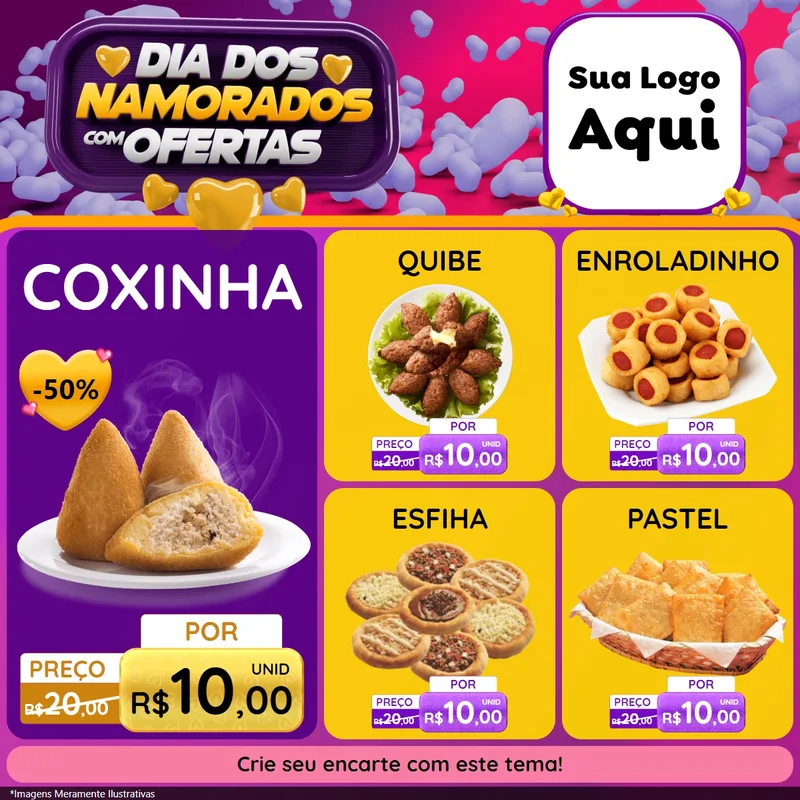 Modelo de Rede Social para Feed Facebook com o tema Dia Dos Namorados Com Ofertas para Salgadaria