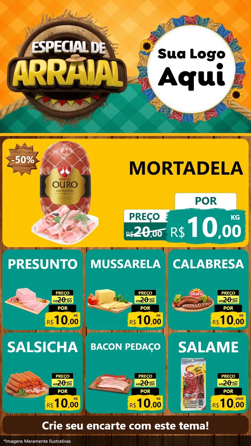 Modelo de Rede Social para Stories com o tema Especial De Arraial para Frios e Laticínios