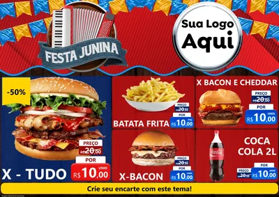 Modelo de Encarte para Encarte A4 Horizontal com o tema Festa Junina para Hamburgueria