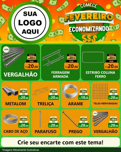 Modelo de Rede Social para Feed Instagram com o tema Comece Fevereiro Economizando para Ferragens