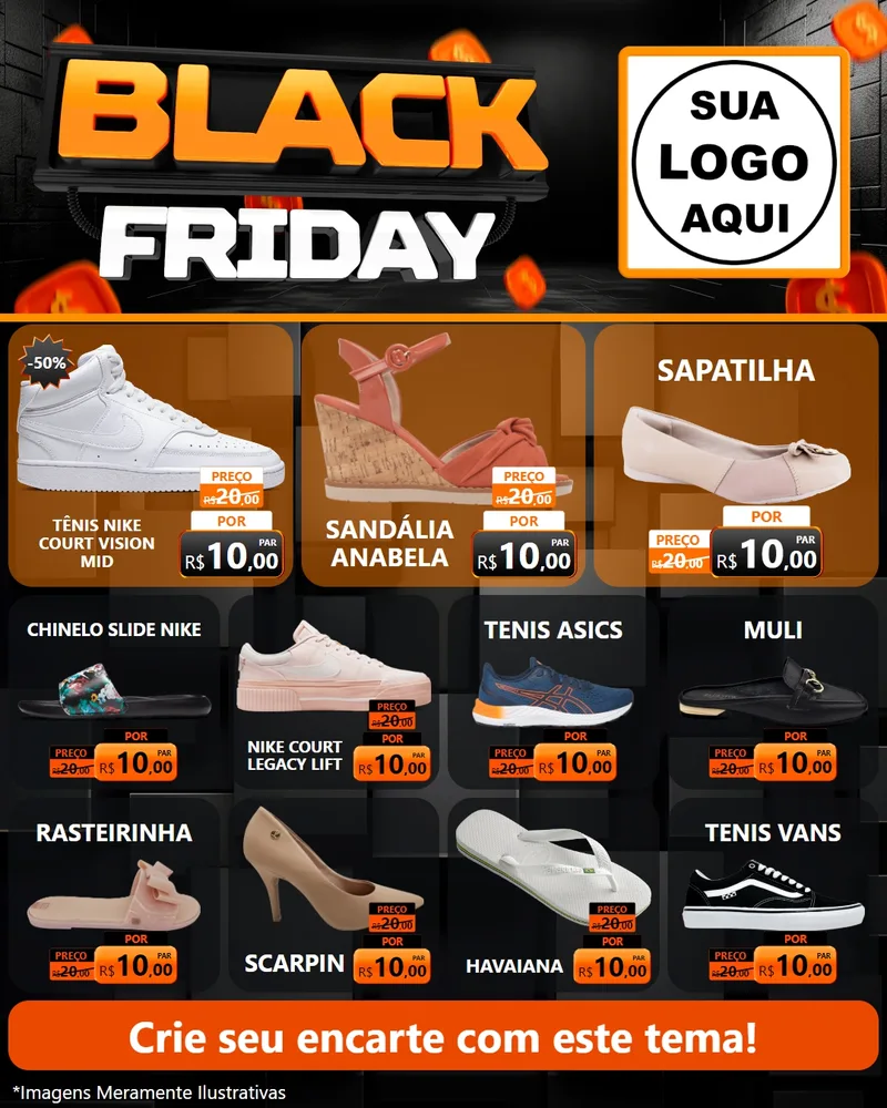 Modelo de Rede Social para Feed Instagram com o tema Black Friday para Calçados