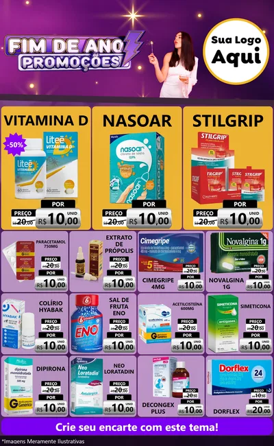 Modelo de Encarte para Encarte Grande com o tema Fim de Ano Promoções para Farmácia