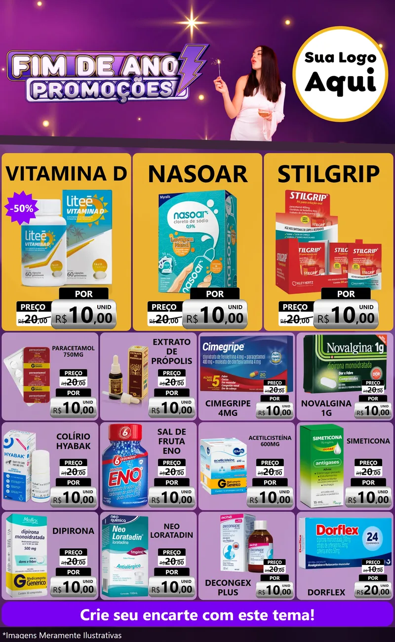 Modelo de Encarte para Encarte Grande com o tema Fim de Ano Promoções para Farmácia