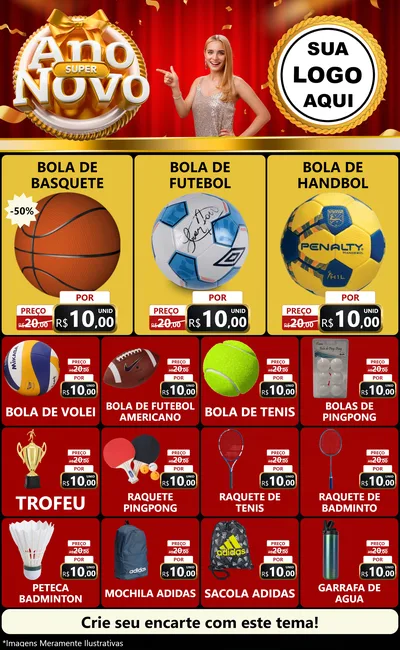 Modelo de Encarte para Encarte Grande com o tema Super Ano Novo para Artigos Esportivos